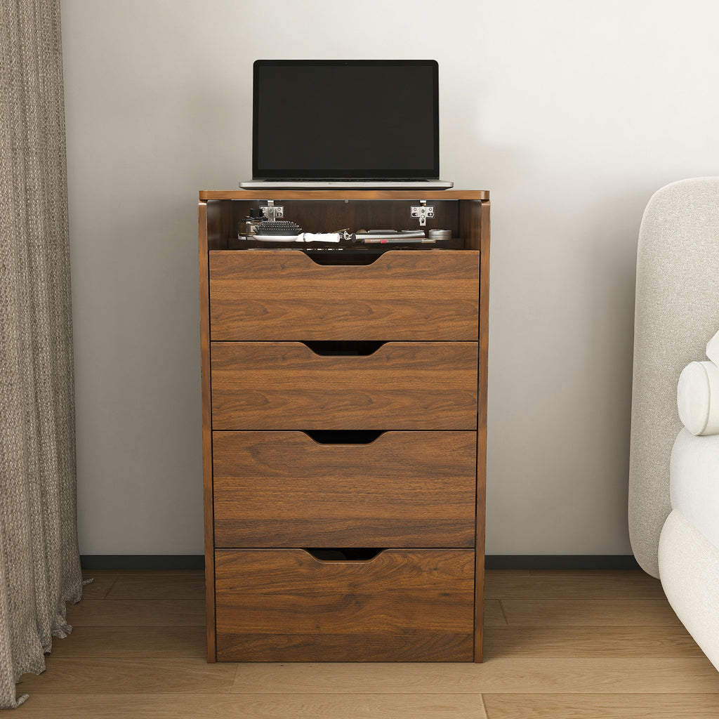 3-in-1 Vanity Desk with Lighted Mirror & Stool, Flip Top Makeup Dressing Table in Walnut Finish, Compact Storage for Bedroom or Bathroom - Grand Goldman Shop