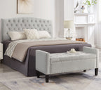 Upholstered Tufted Button Storage Bench with nails trim,Entryway Living Room Soft Padded Seat with Armrest,Bed Bench-Gray - Grand Goldman Shop