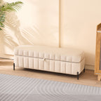 49.21' Wide Upholstered Velvet Storage Soft Bench Footstool Ottoman End of Bed with Metal Legs, Foot Rest for Living Room, Entryway and Bedroom, Beige - Grand Goldman Shop