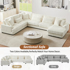 Modern Oversized U-shaped Sectional Sofa with Chaise Lounge in Beige Corduroy, 129' - Grand Goldman Shop