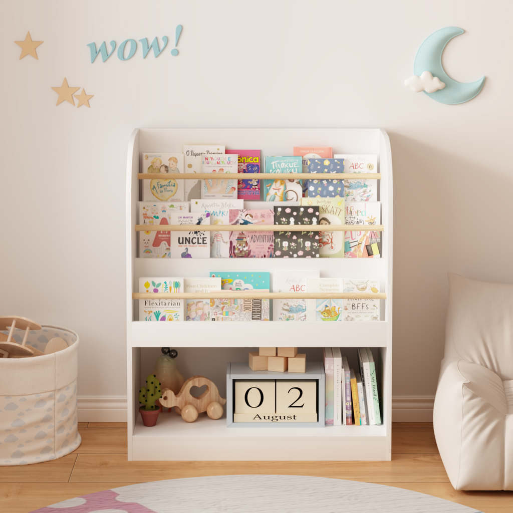 Kids Bookshelf with Open Storage, Front-Facing Children's Bookcase, Multi-Tier Wooden Book Display Shelf for Toddlers, Playro