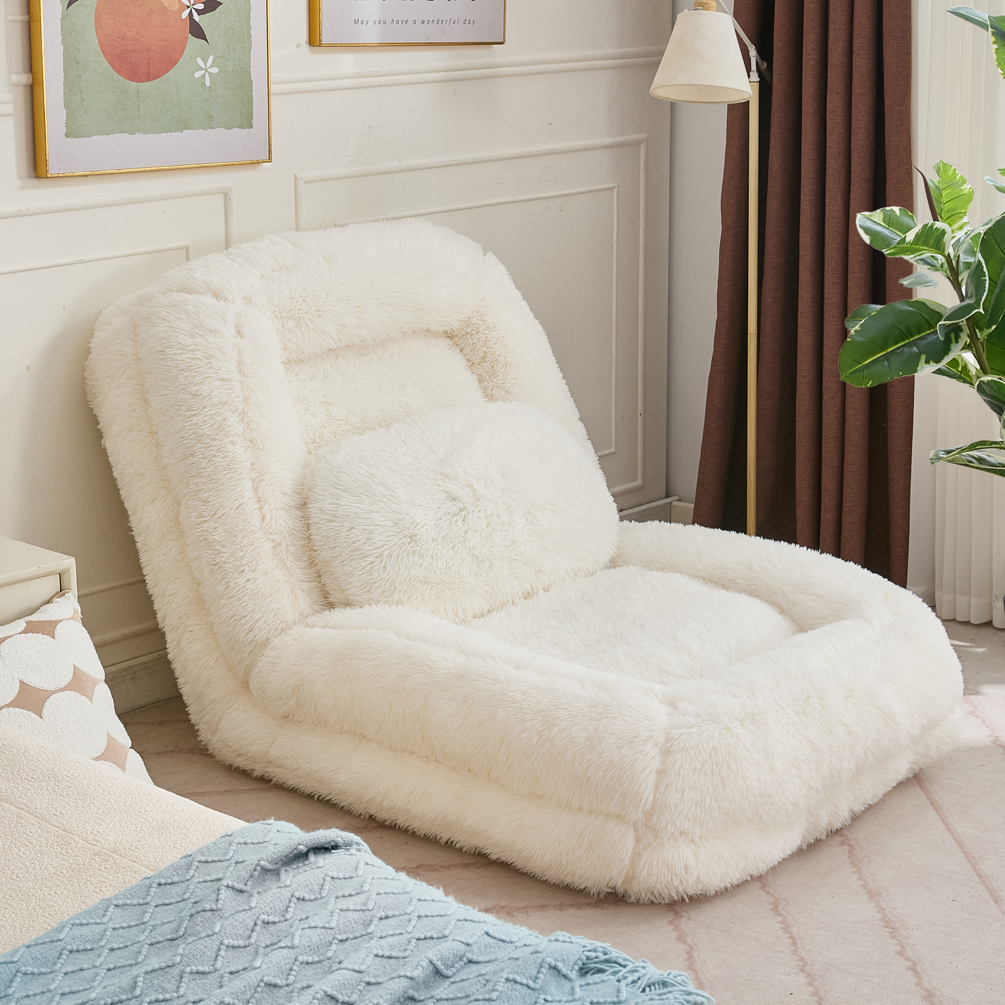 [NEW ARRIVED] [VIDEO PROVIDED] Human Dog Bed,Lazy Sofa,5-Position Adjustable Convertible,Floor Gaming Chair,bedroom, living room,Suitable for gaming, meditation,relaxation,Plush Fabric,Beige - Grand Goldman Shop