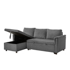 Loveseat Sofa with Chaise Lounge L-Shaped Modular Convertible Sofa with Storage Chaise, Corduroy Tufted Upholstered Sleeper Sectional Sofa,Pull Out Sleep Couch Bed and Reclining Backrest-Gray - Grand Goldman Shop