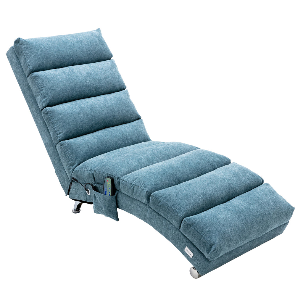 Ergonomic Linen Massage Chaise Lounge with Remote Control, 5 Modes, Blue, 21.65 x 58.27 x 34.25 inches - Grand Goldman Shop