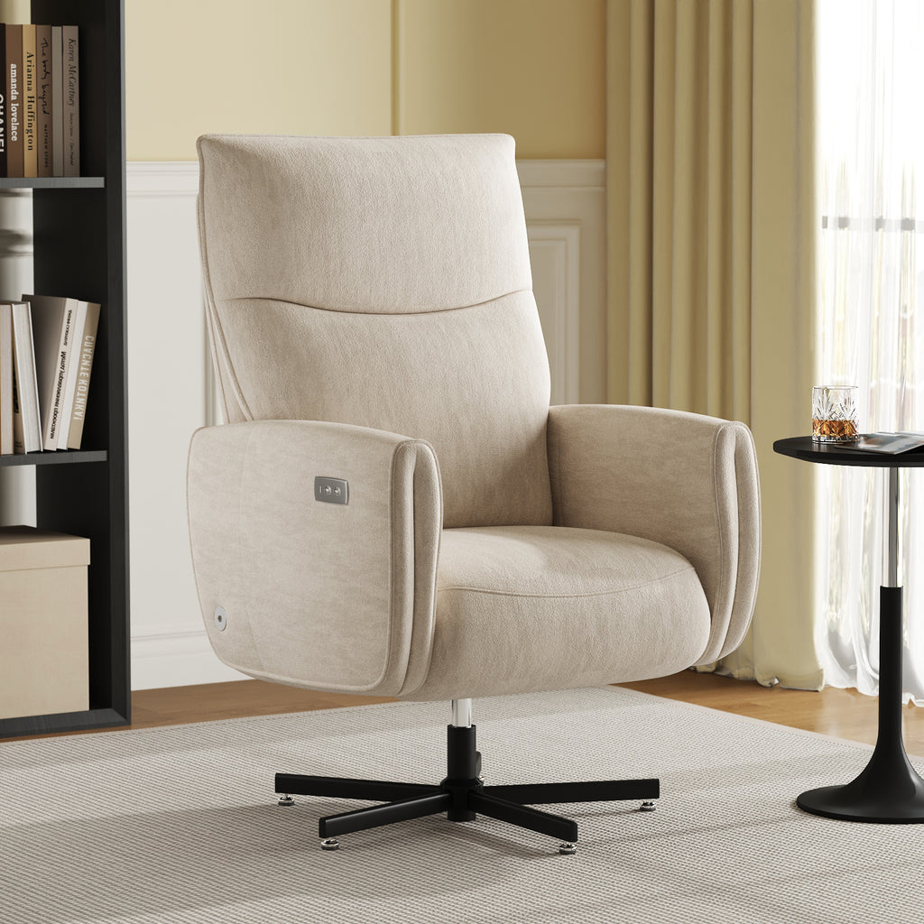 Power Swivel Recliner Chair, Electric Reclining with USB & Type-C Charging, 360° Swivel Velvet Upholstered Accent Chair, for 