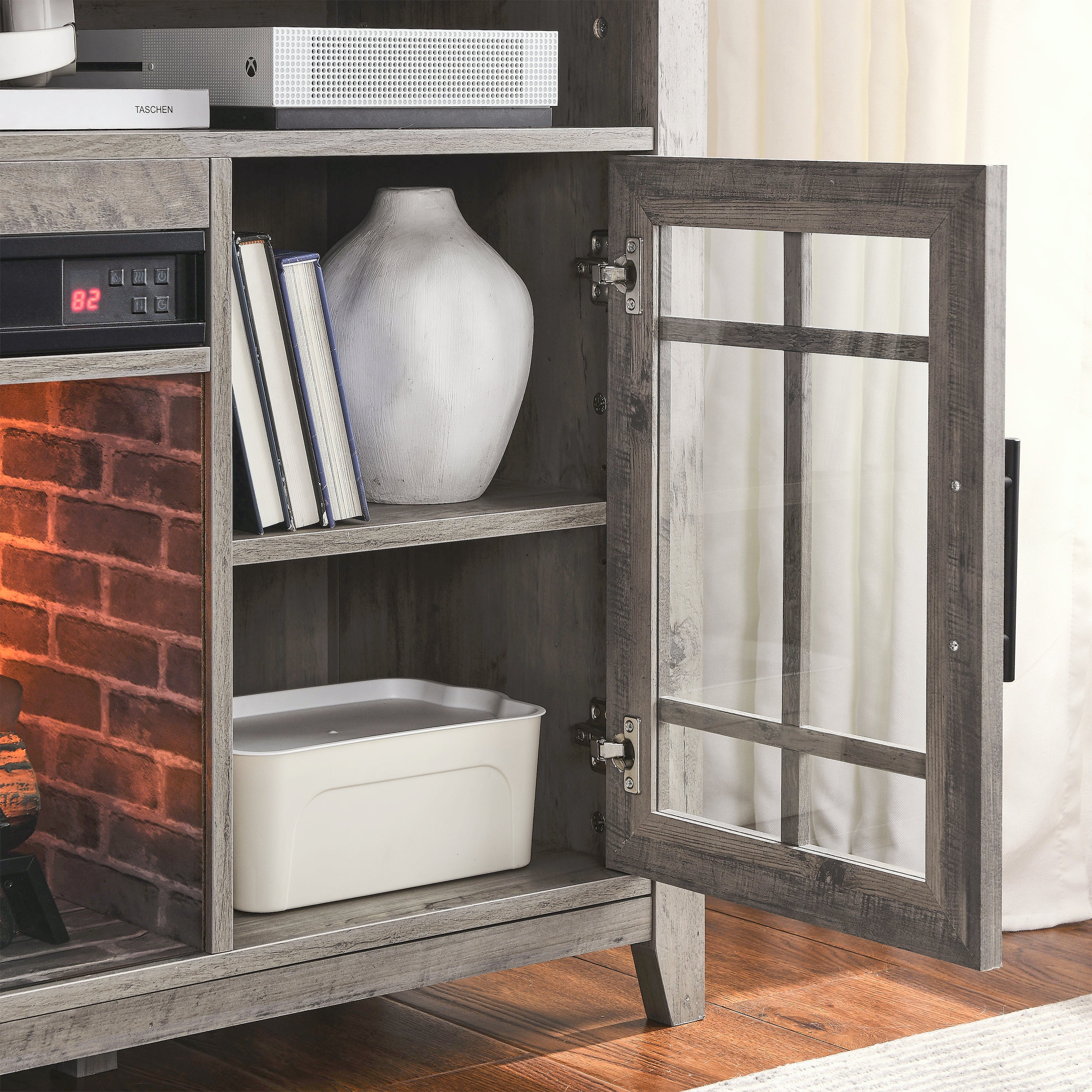 55 inch TV Media Stand with Electric Fireplace KD Inserts Heater,Gray Wash Color - Grand Goldman Shop