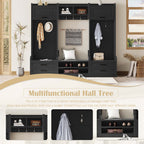 4-in-1 Detachable Hall Tree with Storage and 7 Hooks, Multiple Functions Hallway Coat Rack with Storage Drawers and Cabinet, Black Shoe Bench for Entryway Hallway - Grand Goldman Shop