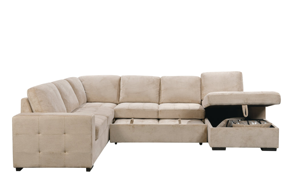 123' Oversized Sectional Sofa with Storage Chaise, U Shaped Sectional Couch with 4 Throw Pillows for Large Space Dorm Apartment. Beige - Grand Goldman Shop