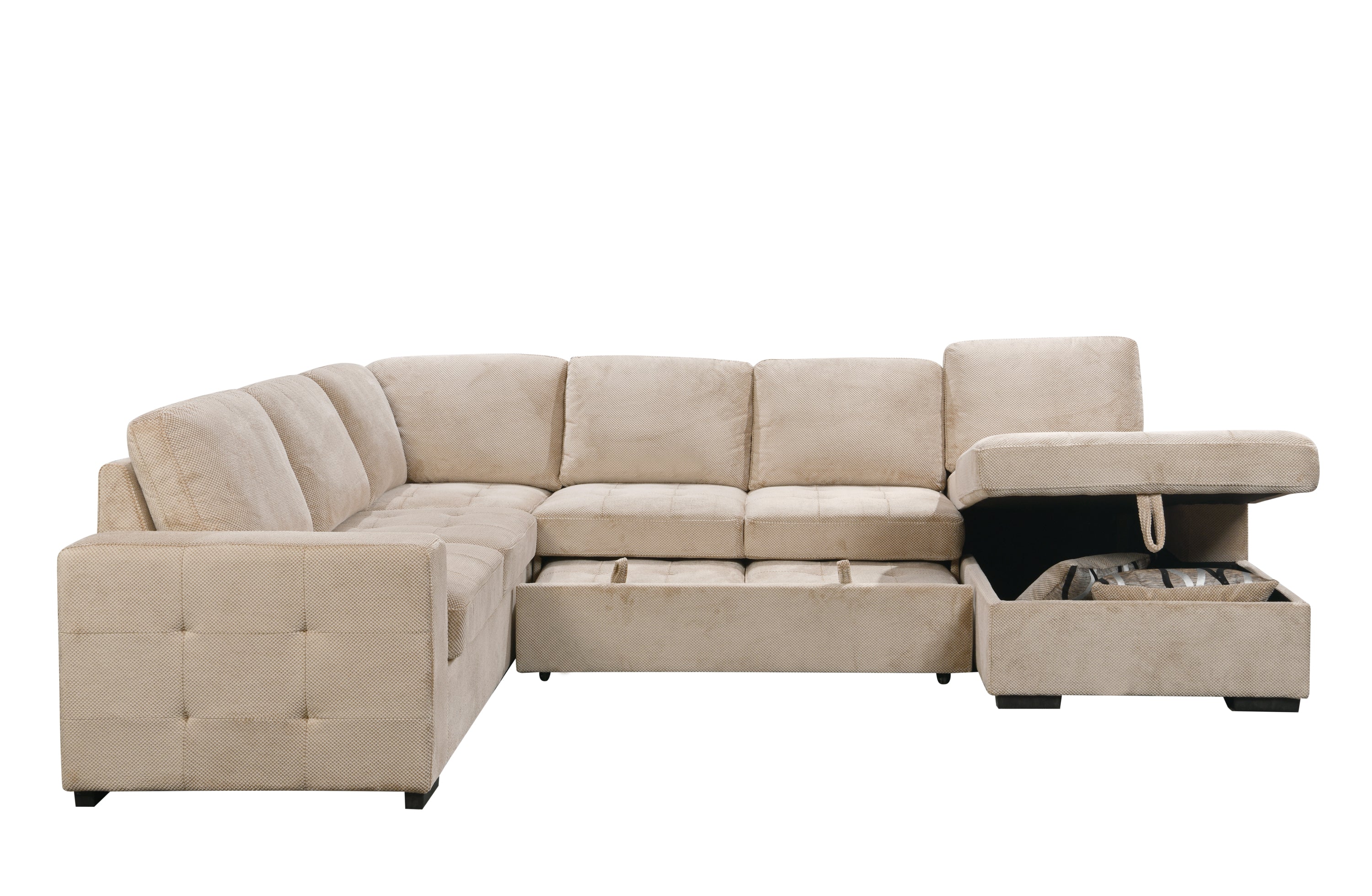 123' Oversized Sectional Sofa with Storage Chaise, U Shaped Sectional Couch with 4 Throw Pillows for Large Space Dorm Apartment. Beige - Grand Goldman Shop