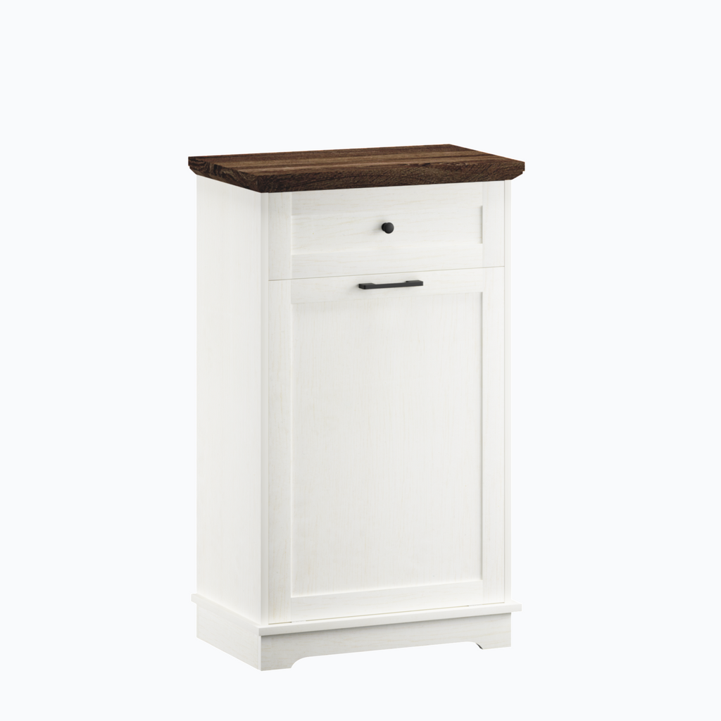 10 Gallon Tilt Out Trash Cabinet Freestanding Trash Bin Cabinet Wood Garbage Recycling Cabinet with Drawer Pet Proof Trash Can Holder for Kitchen Living Room, Antique White (Not include trash can) - Grand Goldman Shop
