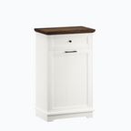 10 Gallon Tilt Out Trash Cabinet Freestanding Trash Bin Cabinet Wood Garbage Recycling Cabinet with Drawer Pet Proof Trash Can Holder for Kitchen Living Room, Antique White (Not include trash can) - Grand Goldman Shop