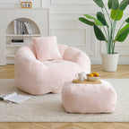 Giant Bean Bag Chair withFootstool, Oversized Bean Bag  for Adults and Kids, Faux Fur Shell-Shaped Large Chair with Filler, Stuffed Big Accent Sofa,  Floor Sofa for Gaming,Reading Living Room Bedroom - Grand Goldman Shop