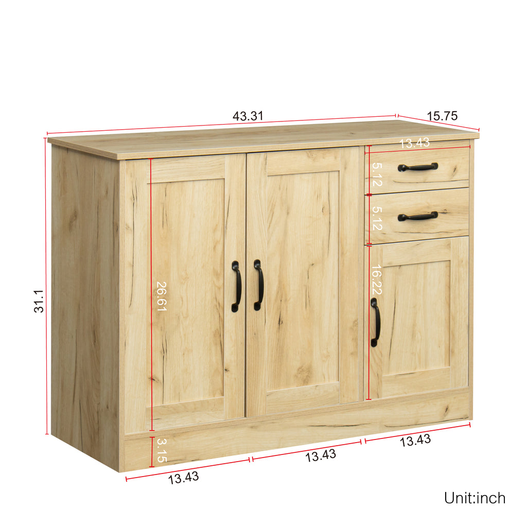 Modern Wood Buffet Sideboard with 2 doors&1 Storage and 2drawers -Entryway Serving Storage Cabinet Doors-Dining Room Console, 43.3 Inch, Oak - Grand Goldman Shop