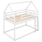 Twin over Twin Low Bunk Bed with Ladder, White - Grand Goldman Shop