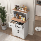 Wooden Kitchen Cabinet White Pantry Storage Microwave Cabinet with Storage Drawer - Grand Goldman Shop