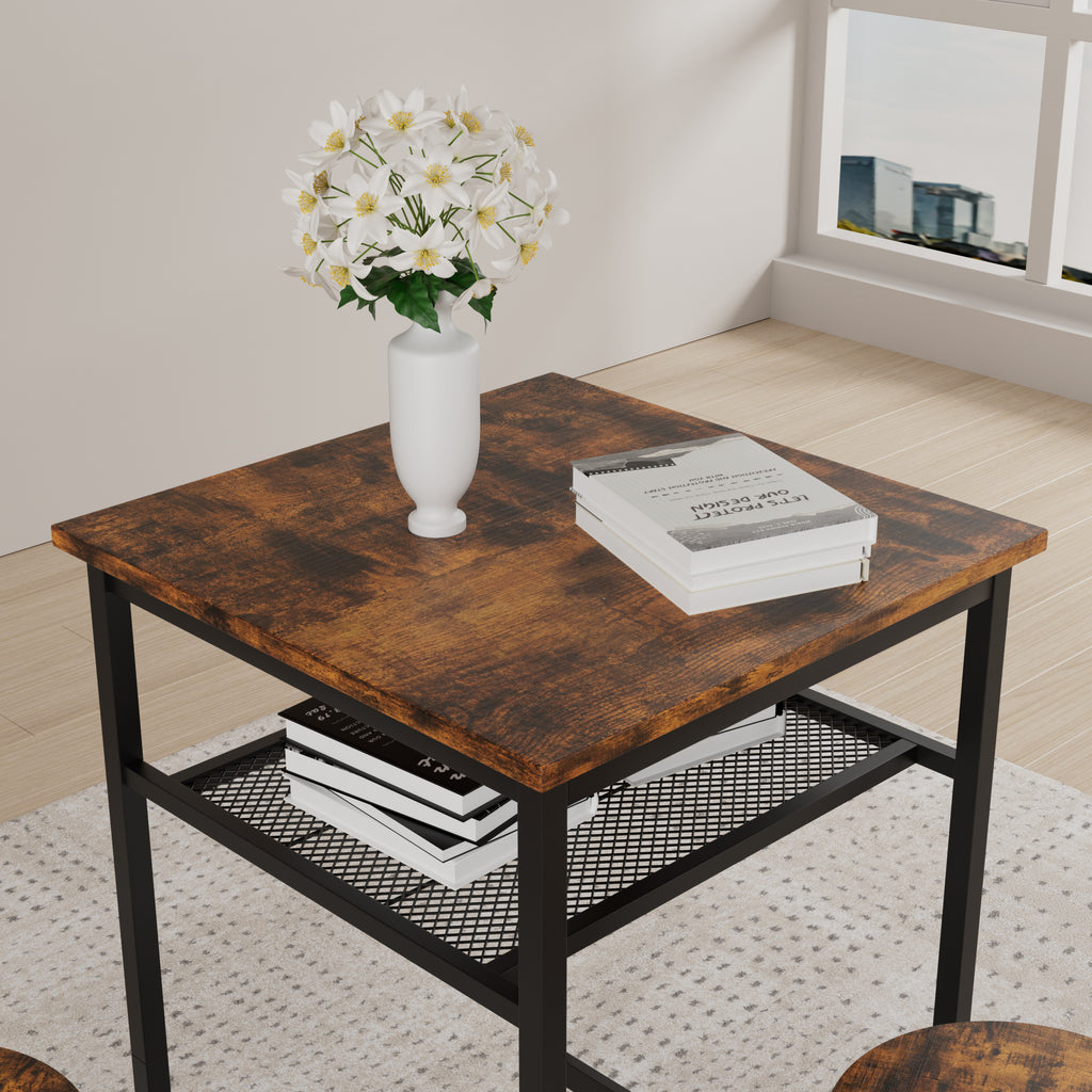 Bar table, equipped with 2 bar stools , with backrest and partition (Rustic Brown) - Grand Goldman Shop