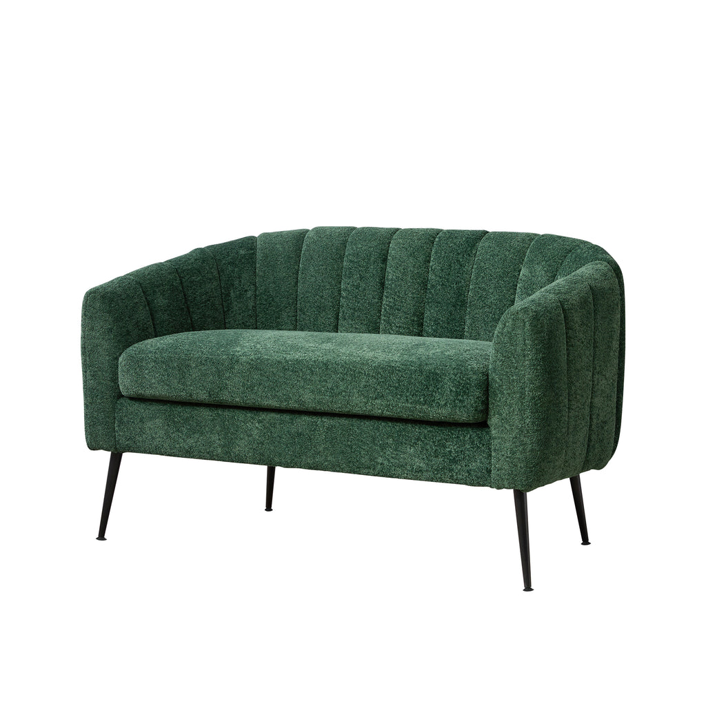 Modern Glam Green Chenille Mini Loveseat Accent Couch with Metal Legs, 50.2'' Wide Channel Tufted 2-Seater Sofa for Small Spaces - Grand Goldman Shop