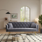 Modern convertible 72 inch foldable sleeper sofa with tufted, American retro style, made of gray velvet material, suitable for small living rooms, bedrooms and offices. gray color - Grand Goldman Shop