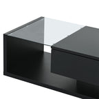 [VIDEO provided] ON-TREND Modern Coffee Table with Tempered Glass, Wooden Cocktail Table with High-gloss UV Surface, Modernist 2-Tier Rectangle Center Table for Living Room, Black - Grand Goldman Shop