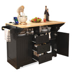 K&K 55.7'' Large Kitchen Island with 2 Drop Leaf,, Rolling Kitchen Cart on 5 Wheels with Power Outlet, Folding Storage Dining Table with Spice & Towel Rack , 3 Drawers, for Kitchen, Dining Room,Black - Grand Goldman Shop