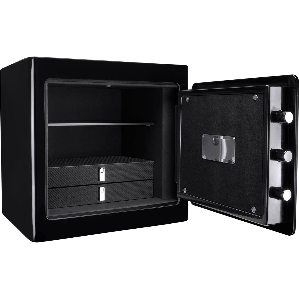 Black Jewelry Safe V2 with Fireproof Protection and Advanced Locking, Steel, 1.01 Cubic Ft | Premium Home Decor - Grand Goldm