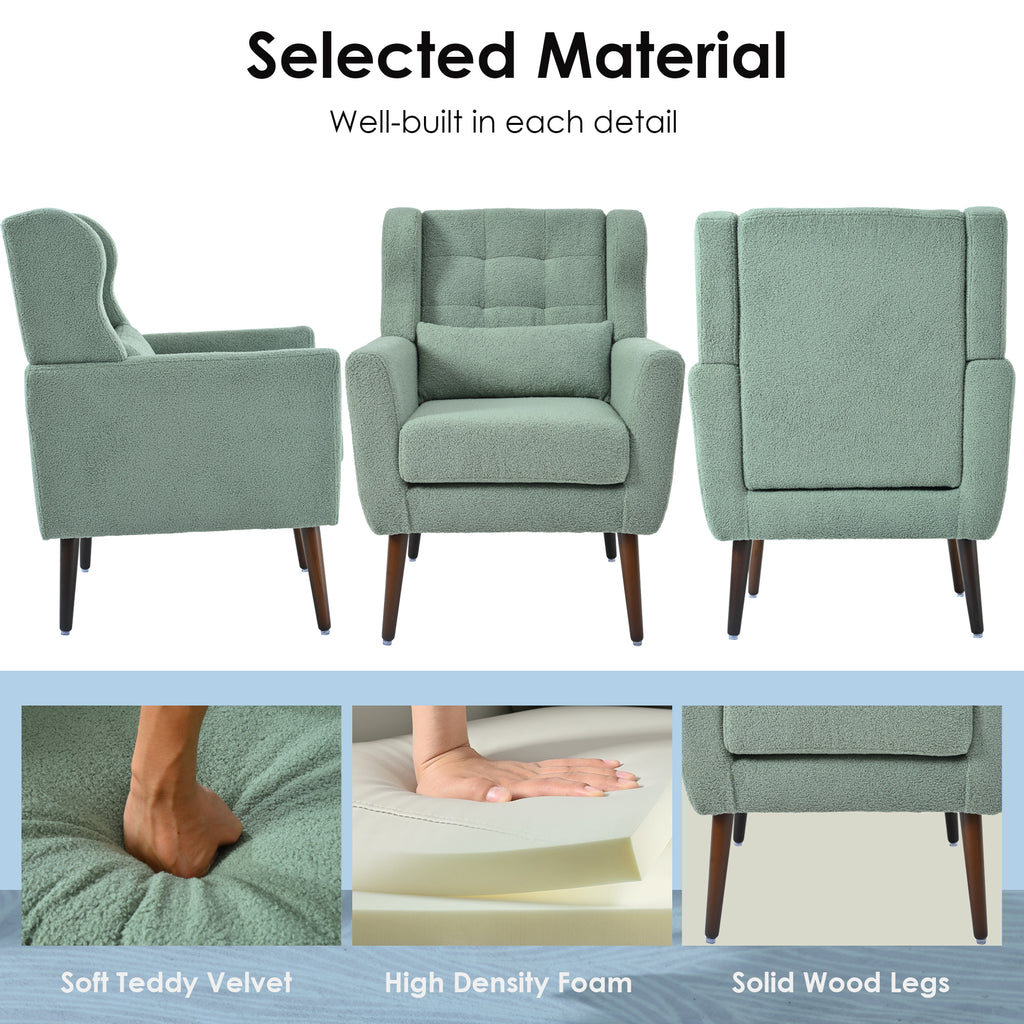 Modern Accent Chair,Teddy Fabric Living Room Chairs Comfy Reading Chair,Mid Century Accent Chair, Lounge Arm Chairs Armchair for Living Room Bedroom (Light Green) - Grand Goldman Shop