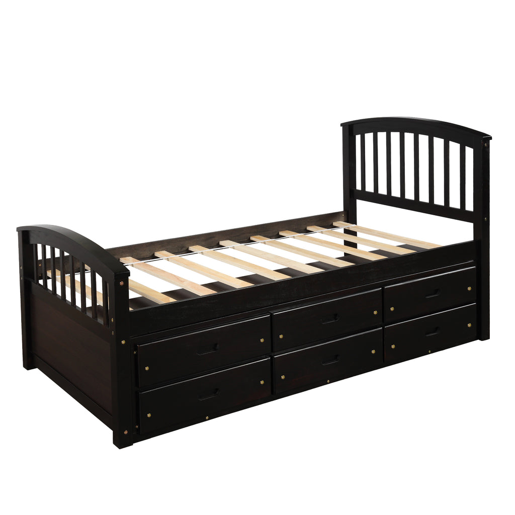 Orisfur. Twin Size Platform Storage Bed Solid Wood Bed with 6 Drawers - Grand Goldman Shop