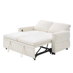 Convertible Sofa Bed 62.75' Loveseat with Adjustable Backrest and USB Ports in Beige Chenille Fabric - Grand Goldman Shop