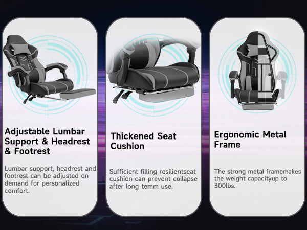 Gaming chair, Computer chair Ergonomic chair with footrest Office chair Ergonomic computer chair with lumbar backrest Blackgr