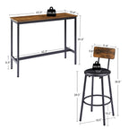 Bar Table Set with 2 Bar stools PU Soft seat with backrest, Rustic Brown, 43.31'' L x 15.75'' W x 35.43'' H. - Grand Goldman Shop